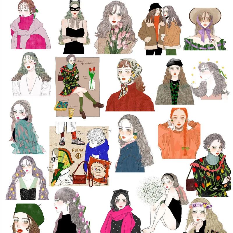 

24Pcs/Pack Ins Fashion Girls Sticker DIY Craft Scrapbooking Album Junk Journal Decorative Stickers
