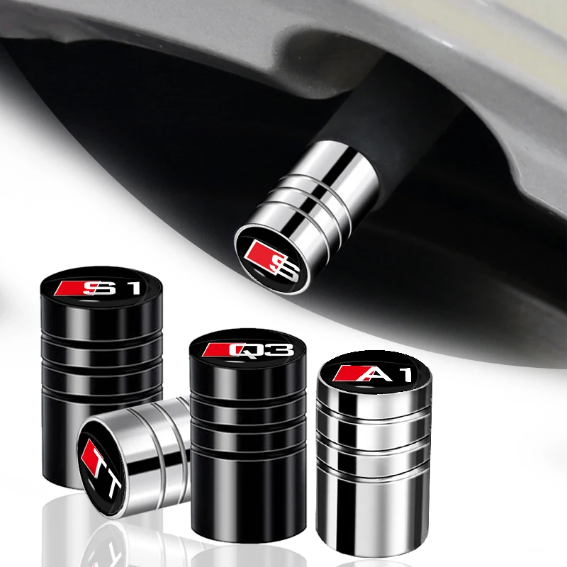 4Pcs/Set Metal Car Wheel Tire Valve Caps Decorate Stems Covers For Audi Sline RS A8 A1 A3 A4 A5 A6 A7 Auto styling Accessorie