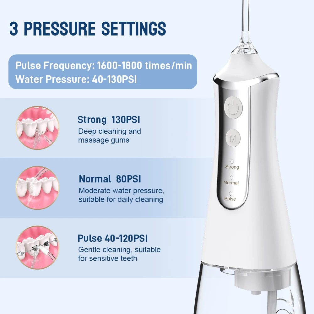 Dental Oral Irrigator Water Flosser Thread Teeth Pick Mouth Washing Machine 5 Nozzels 3 Modes USB Rechargeable 300ml Tank dental oral irrigator,dental water flosser,water dental flosser