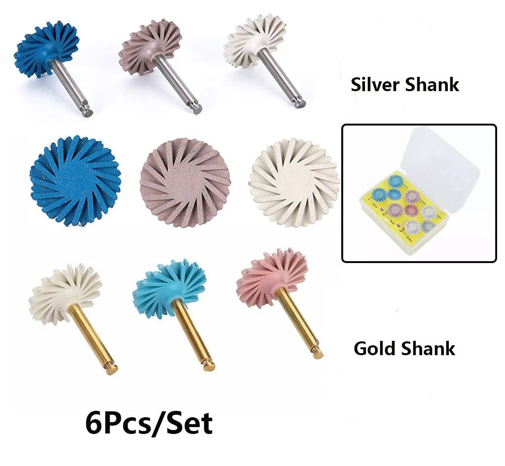 6pcs/set Dental Rubber Polisher Composite Resin Diamond System Ra
