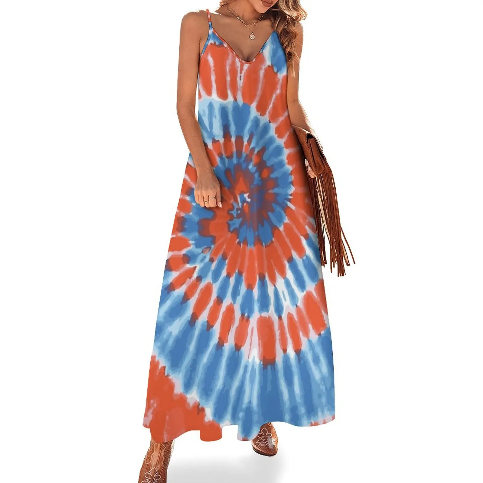 

Blue and Orange tie-dye Sleeveless Dress Women's summer suit summer clothes for women