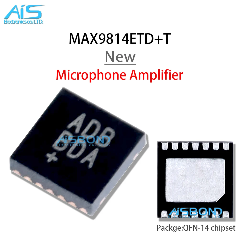 

New MAX9814ETD+T MAX9814ETD Marking ADB TDFN-14 Audio Microphone Amplifier IC Chip