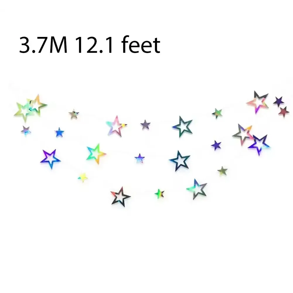 Paper Garland 3.7M 12.1ft Silver Star Room Hanging Decoration Birthday Party Adult Graduation New Year Decor