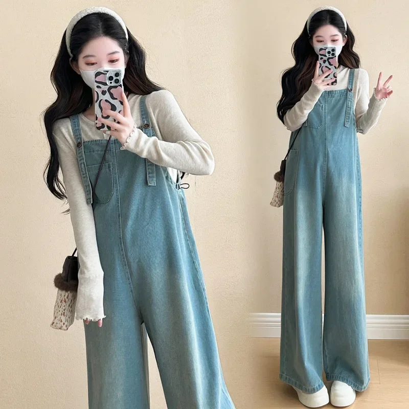 Spring Fashionable Maternity Dress Set with Denim Overalls Two-Piece Suit for Pregnant Women Comfortable Casual Wear