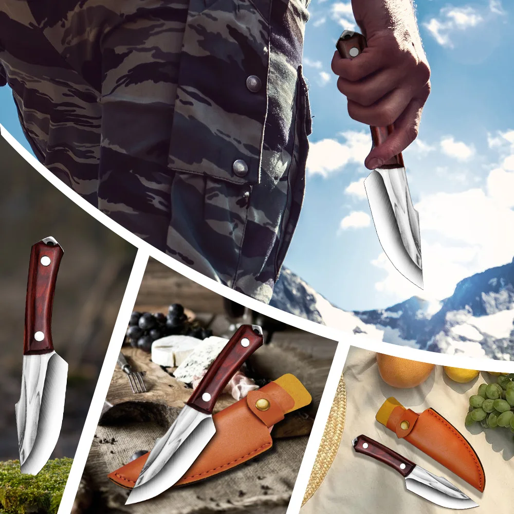 DFITO Geschmiedetes Gebogenes Küchenmesser aus Edelstahl Scharfes Kochmesser mit Holzgriff und Schutzhülle für die Lebensmittelzubereitung zu Hause – Detail 6