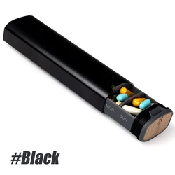 Weekly Pill Organizer - Premium Stylish Aluminum with Large Capacity for Supplements, Vitamins, and Medicine (Black)