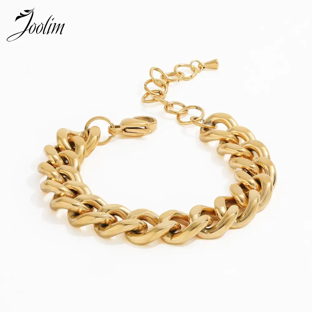 Joolim Jewelry High End PVD Wholesale Waterproof&Tarnish Free Fashion Chunky Link Cuban Chain Stainless Steel Bracelet for Women