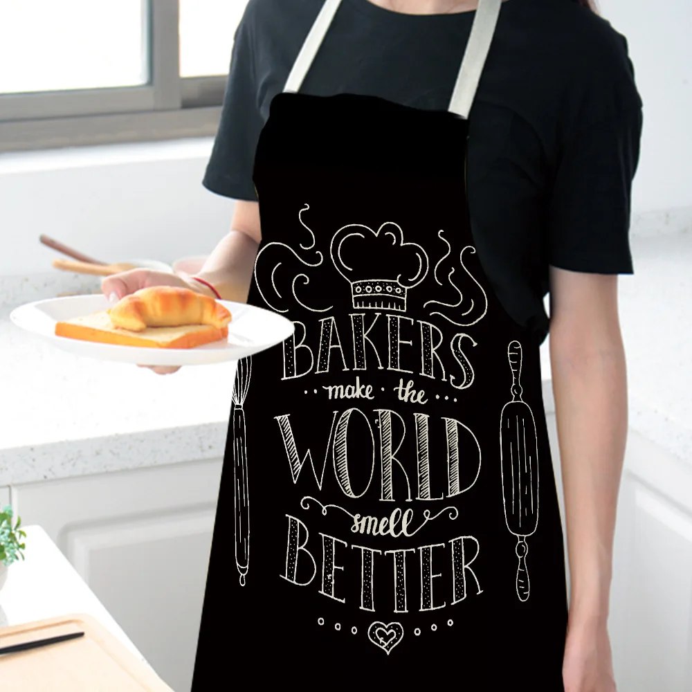 Simple Letter Kitchenware Cute Cartoon Cat Print Kitchen Apron Waterproof Apron Cleaning Household Tools Nordic Oil-proof denim cotton linen apron