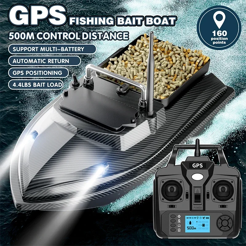 V060 GPS Bait Boat Carbon fiber color 160 Positioning Points Load 2KG Auto Return Auto Nesting Remote Control Fishing Boat Sonar
