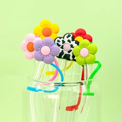 1-9pcs Colorful Flower Straw Cover Cap,Silicone Reusable 8mm Straw Toppers Bulk Tips for Tumblers ,Dust-proof Cup Decoration
