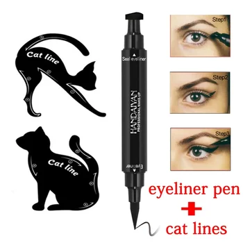 Matita per Eyeliner liquido nero a doppia estremità Pro penna per Eyeliner per trucco impermeabile a lunga durata + stencil per trucco occhi Cat Line