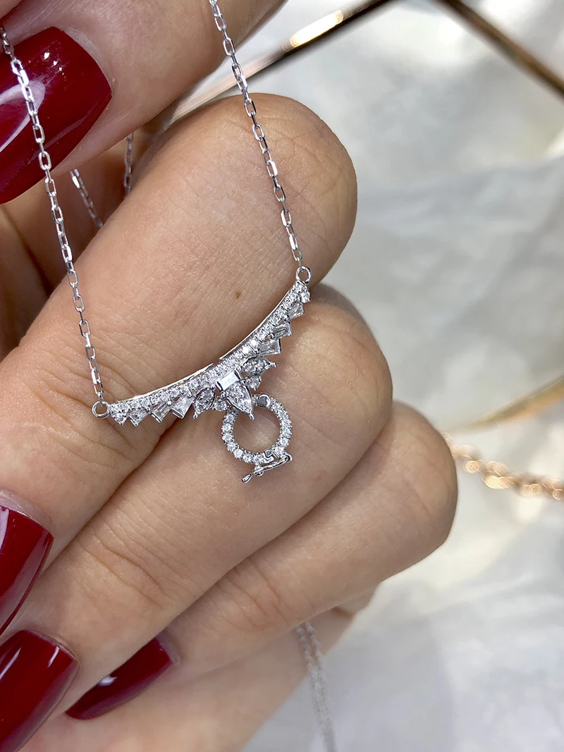 LUOWEND 18K White Gold Real Natural Diamond Necklace Luxury Classic Shape Jewelry Gift for Women and Girls Birthday