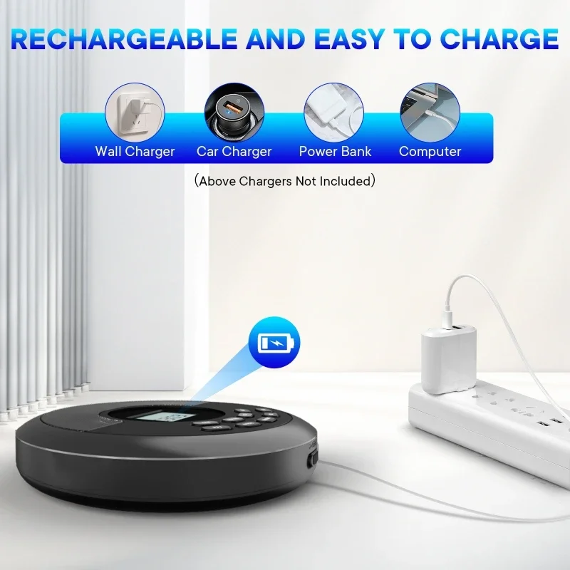 CD Player with Speaker Stereo and Headphones Bluetooth USB MP3 Music U Disk Album Players Portable Rechargeable Discman Walkman
