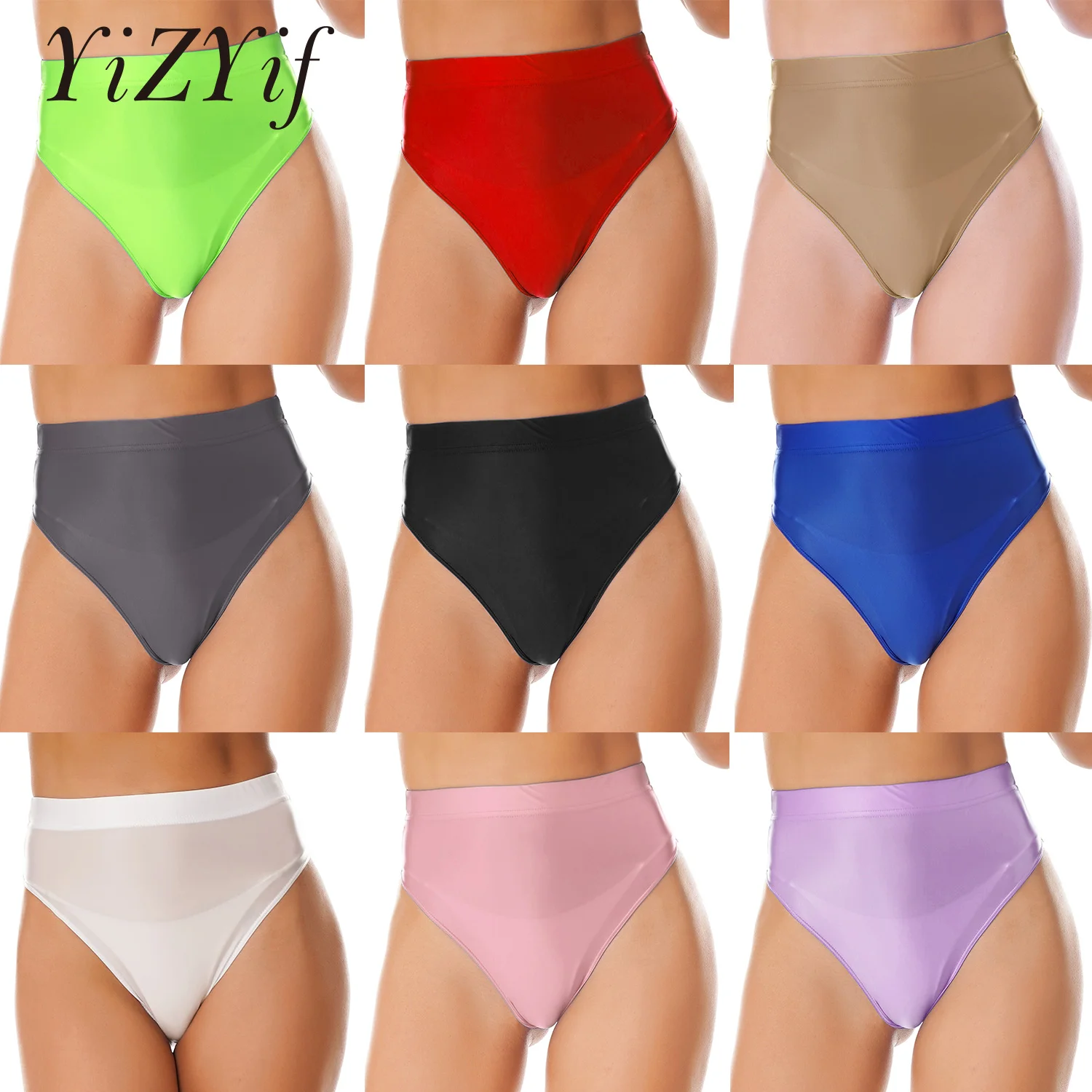 Sexy Women Panties High Waist Shiny Glossy Yoga Briefs Thong Lingerie ...