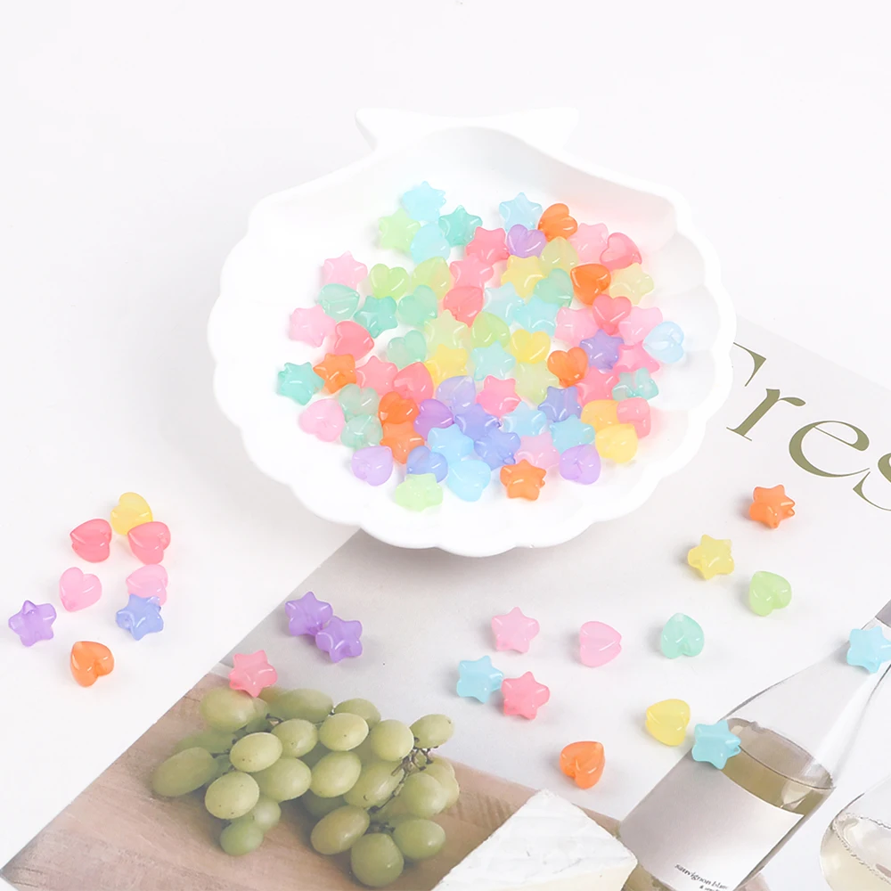 50pcs 스타 하트 모양 광택 아크릴 비즈 캔디 루즈 비즈 쥬얼리 만들기 DIY 팔찌 결과