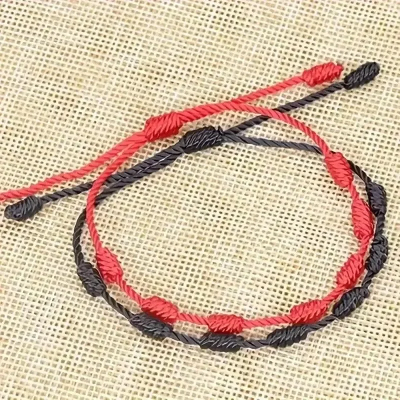 Bracciale Rosso 7 Nodi Con Amuleto In Acciaio | Portafortuna E Protezione Dal Malocchio | Regolabile Per Coppia E Amicizia | 2 Pezzi