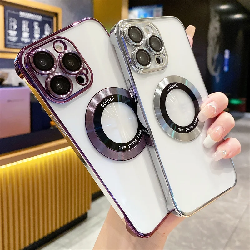 Clear Plating Frameless Magnifier Magnetic For Magsafe Case For iPhone 14 13 12 11 Pro Plus Max Wireless Charging Hard PC Coque_voghion.com