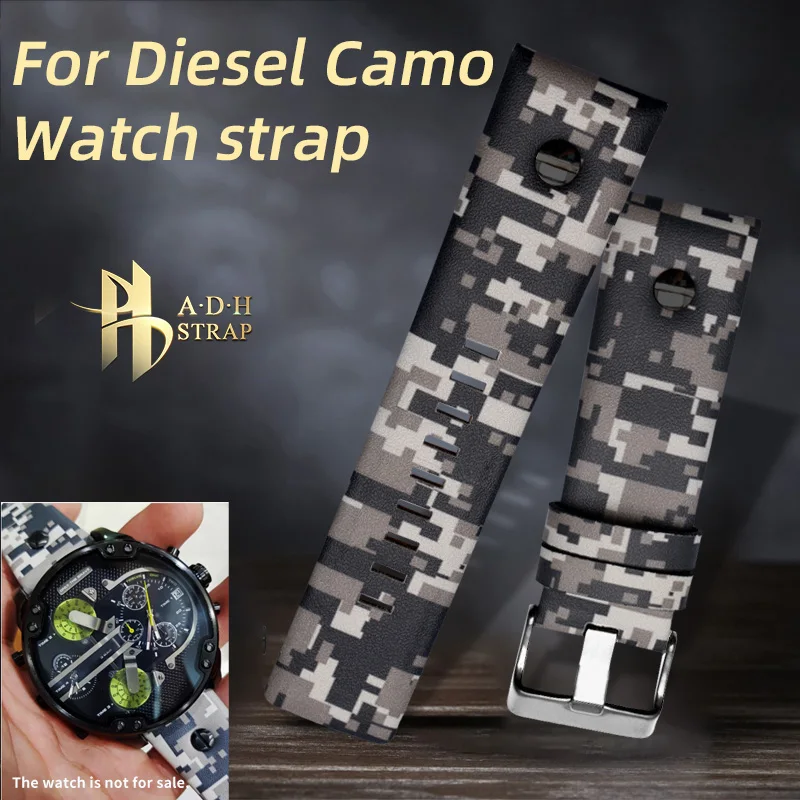 Men's Large Leather Watch Strap Retro Camouflage Style For