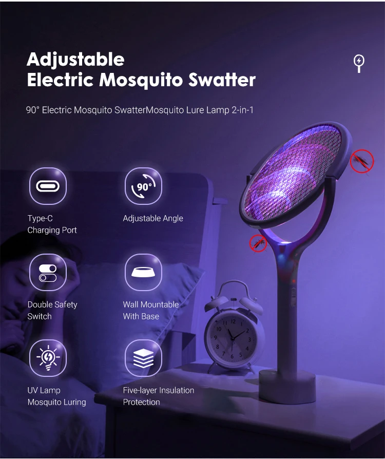 3500V 5 in1 Mosquito Killer Lamp Multicunctional Angle Adjustable Bug Zapper Electric USB Rechargeable Mosquito Fly Bat Swatter