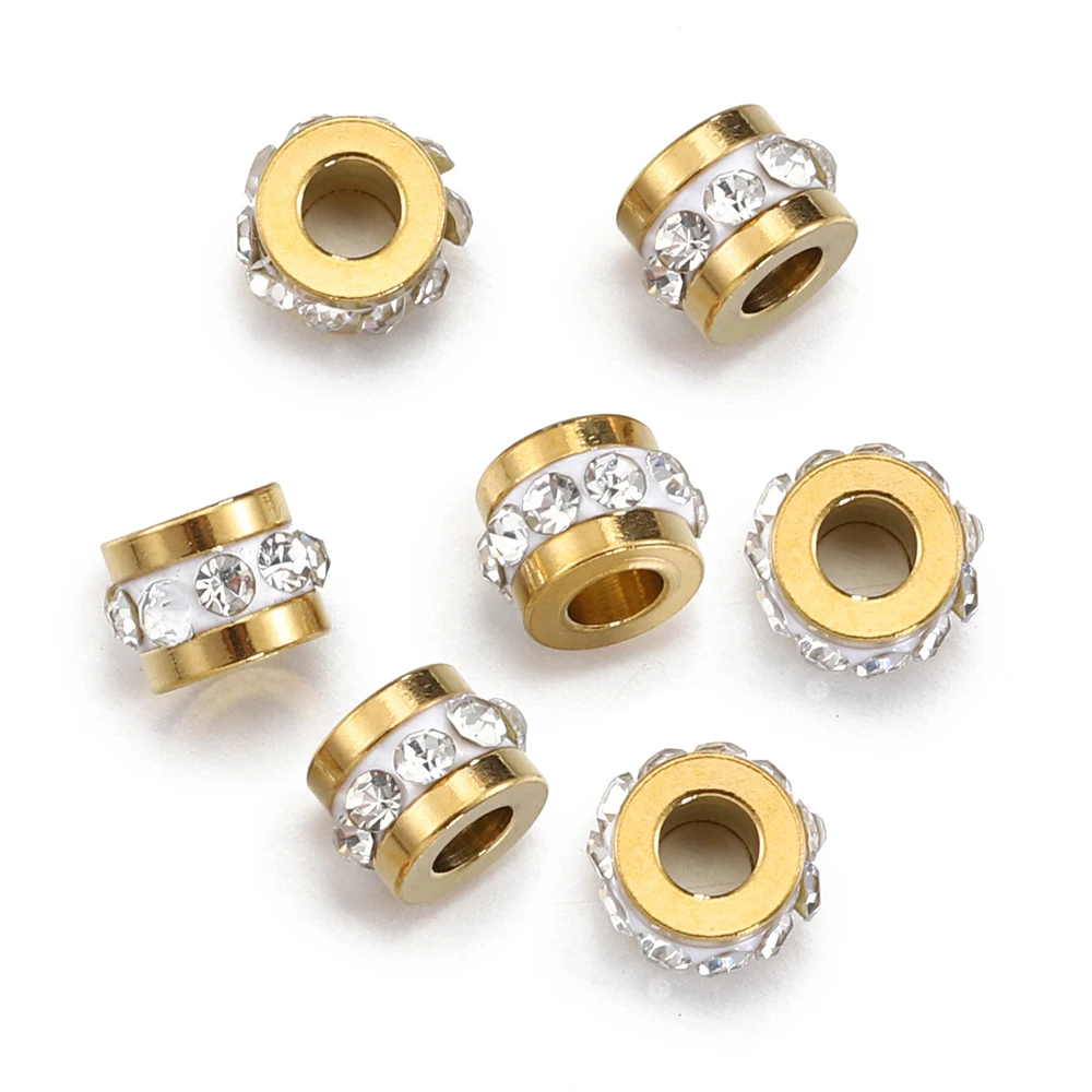 10pcs 골드 컬러 스테인레스 스틸 라인 석 비즈 5x7mm 스페이서 느슨한 구슬 매력 DIY 쥬얼리 만들기 팔찌 목걸이 찾기