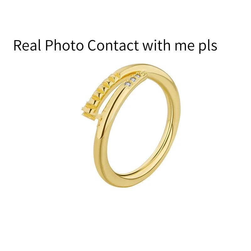 14K Gold Plated Shiny Zircon Nail Ring for Women Light Luxury Adjustable Rings Birthday Jewelry Gifts