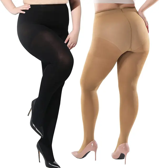2 Pairs Opaque Tights Plus Size - Comfy Queen Size Tights, Warm