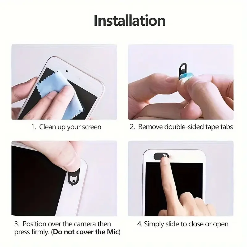 Sleek Black Privacy Slider - 5-Pack ABS Webcam Covers with One-Touch Button