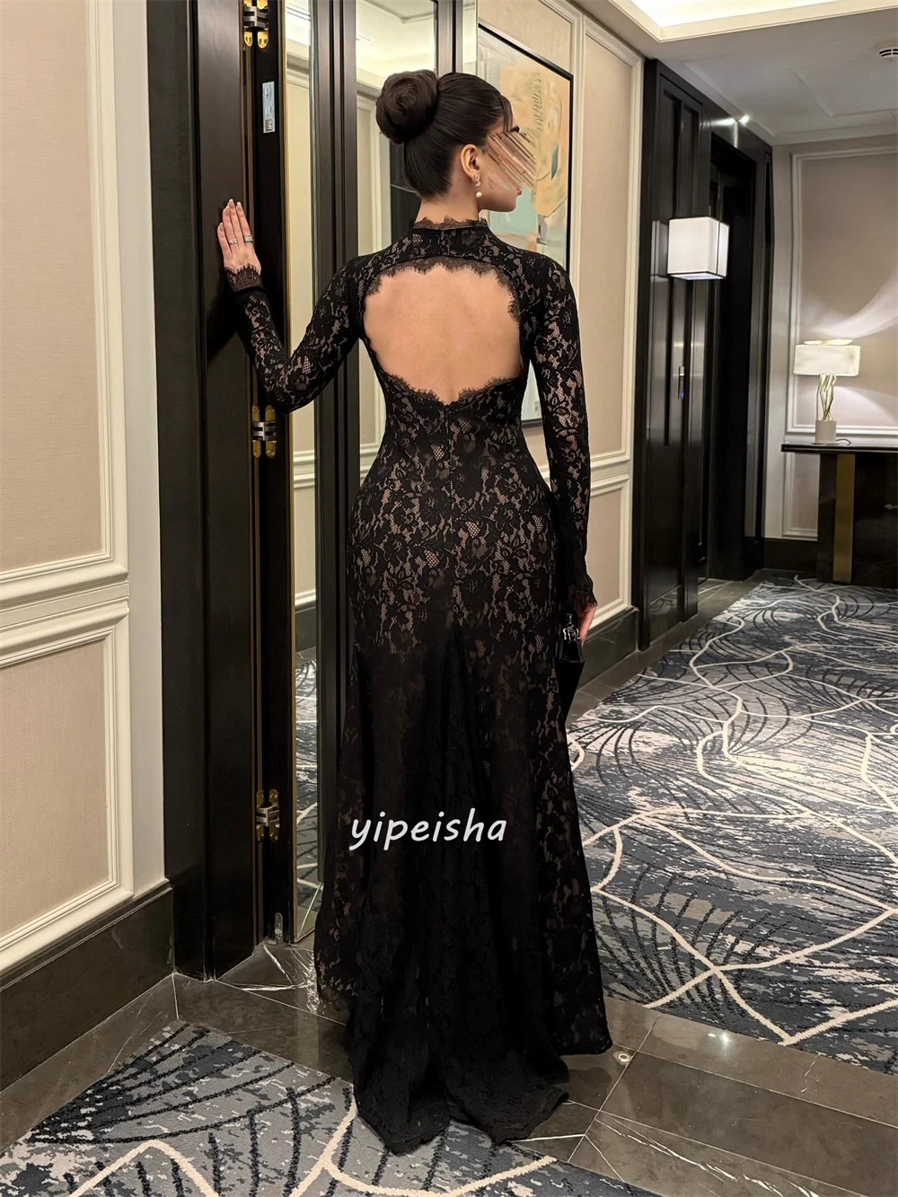 Customized Modern Style Classic Lace Ruched Pleat Column High Collar Long Dresses Bespoke Occasion Dresses Sizes Available Retro Sd36119e15c4b48458ce141b7a0c6496cN
