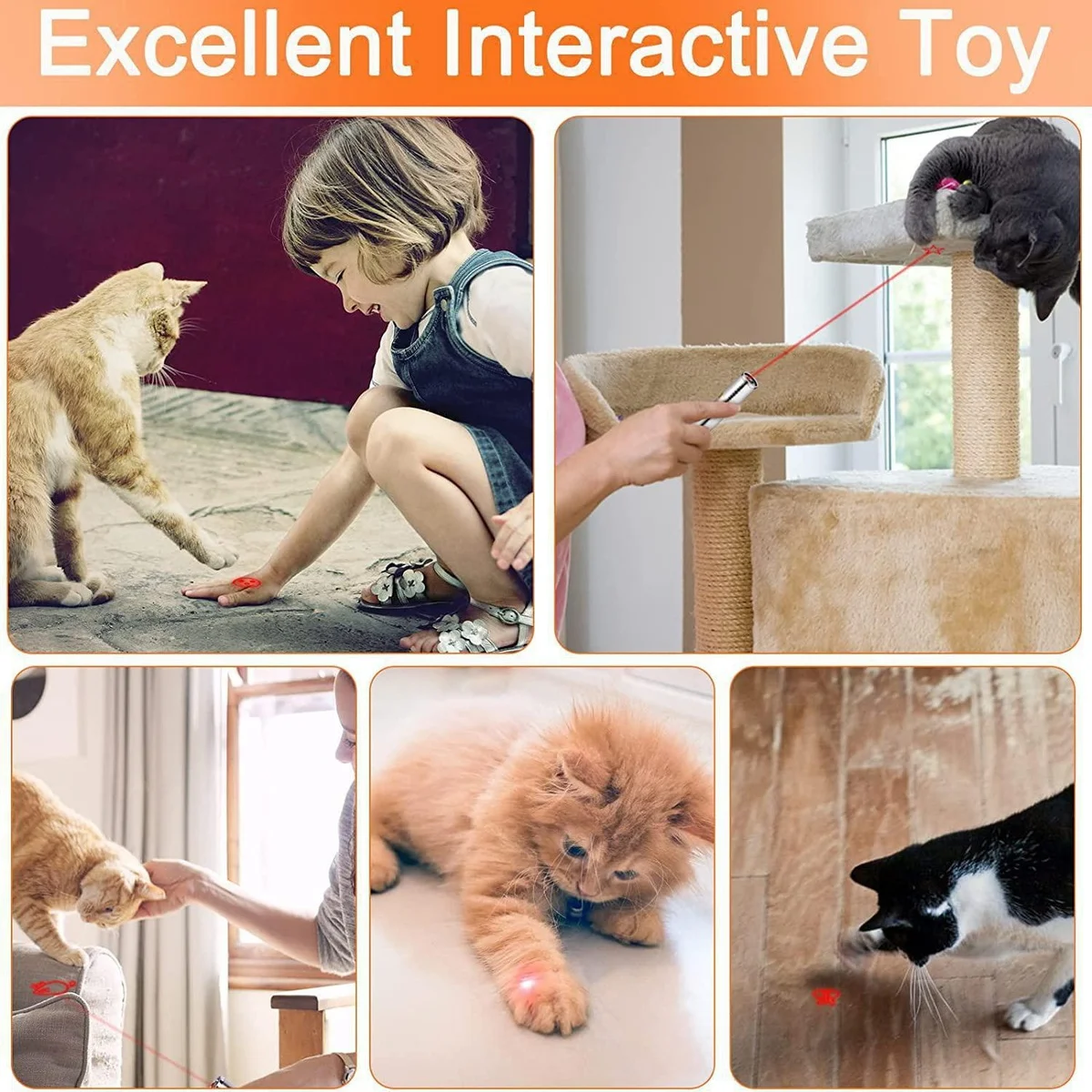 Cat Toys Laser Pointer with 5 Adjustable Patterns USB Recharge Laser Long Range Training Chaser Interactive Toy Dog Pen