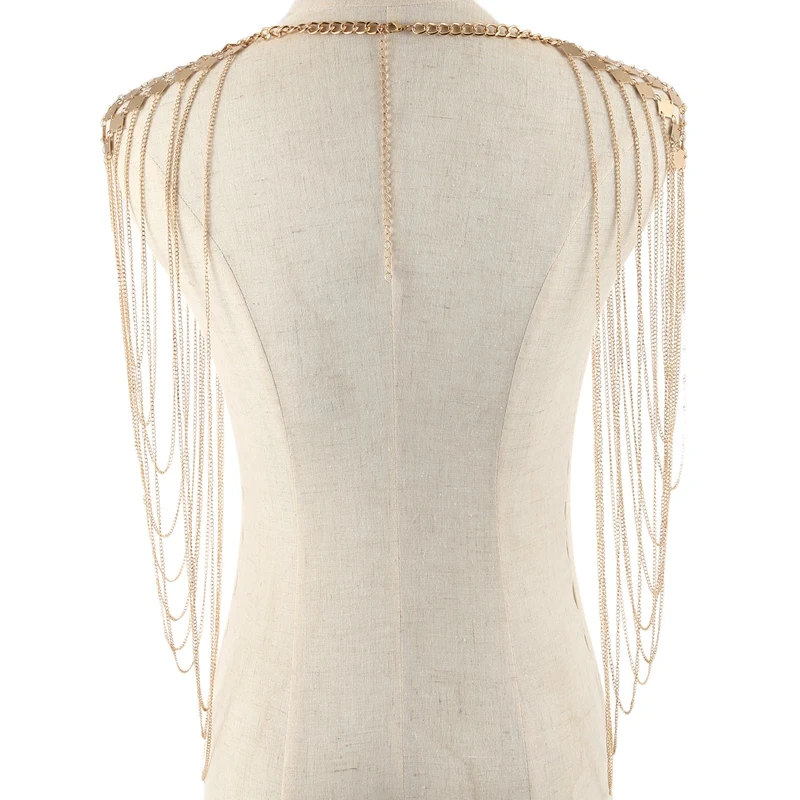 Vintage Punk Harness Bikini Body Link Epaulet Shoulder Chain Necklace Collar Dangling Tassel gold