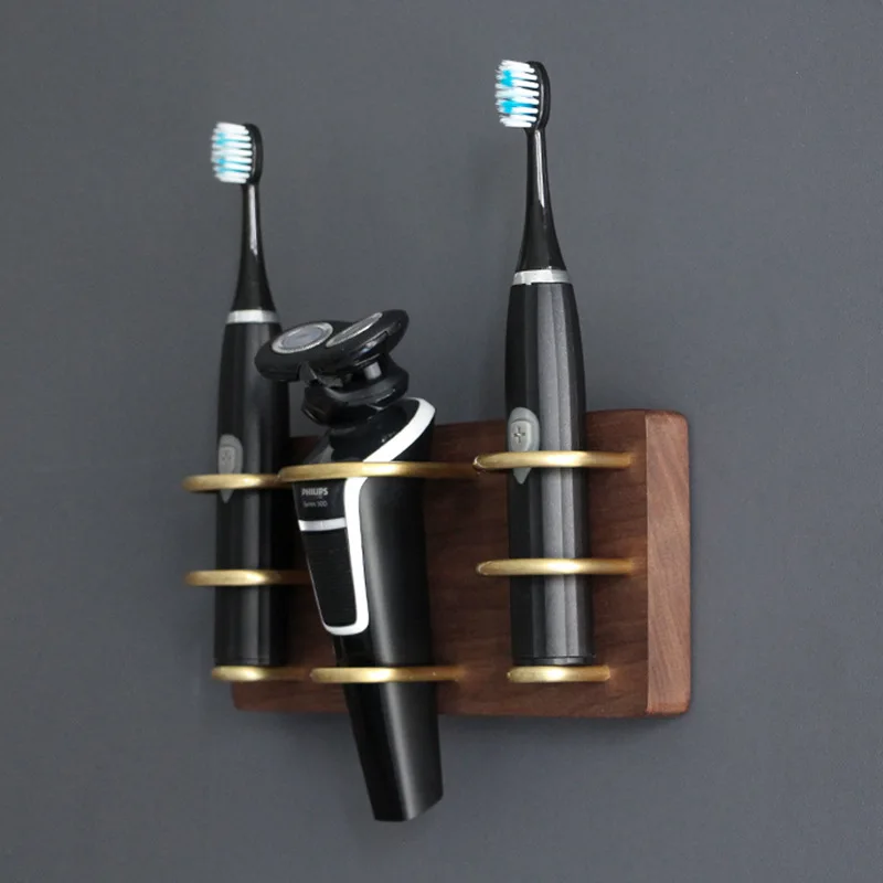 Wall mounted toothbrush cup holder, bathroom mouthwash cup, solid wood storage rack, bathroom electric toothbrush holder 4