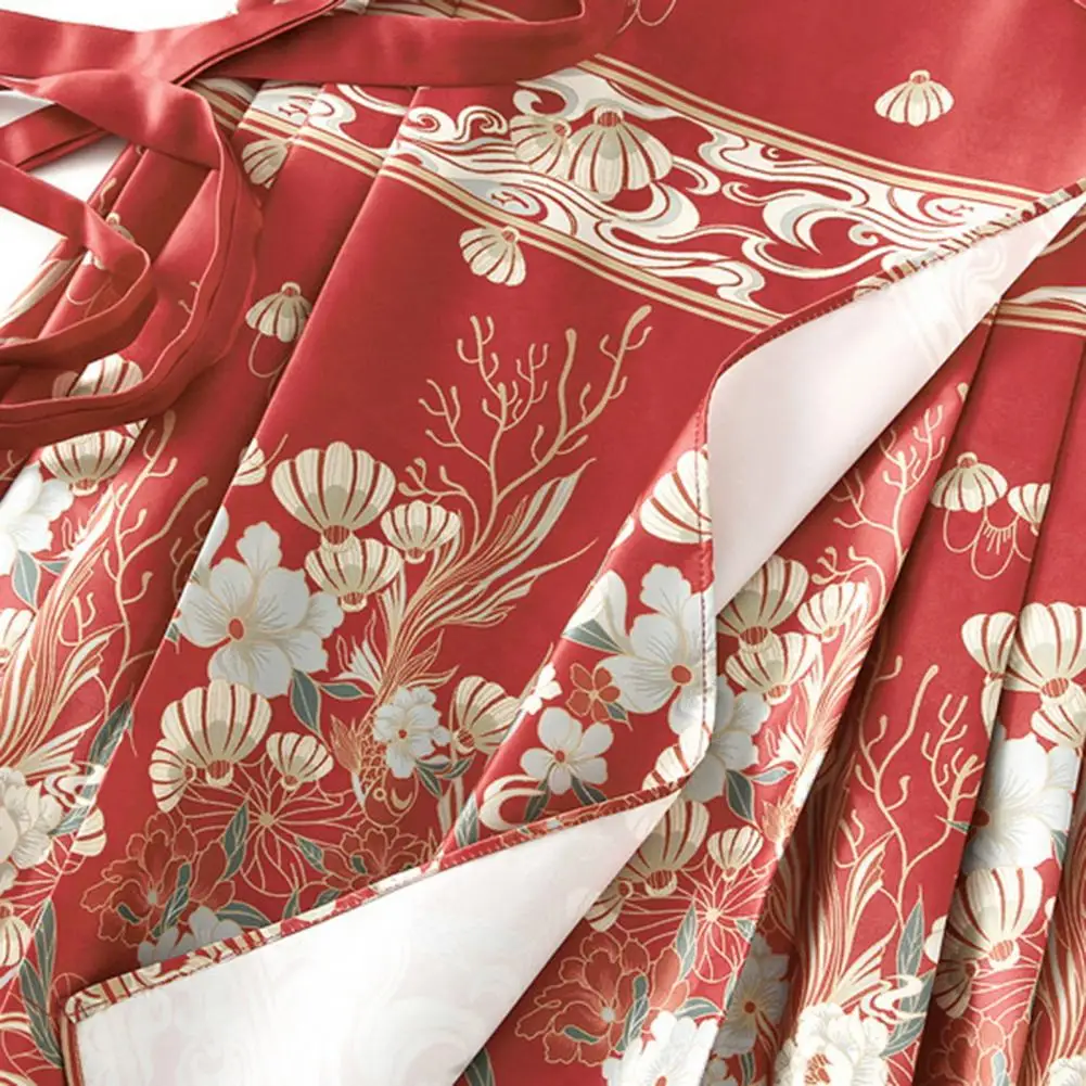 

Hanfu Style Skirt Elegant Vintage Chinese Ming Style Women Maxi Skirt with Floral Print High Waist Seft Tie Pleated for Hanfu
