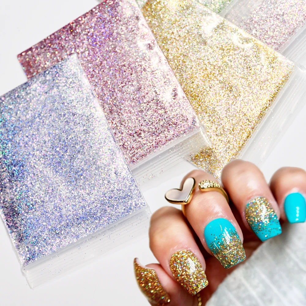  Holographic Nail Art Glitter Sequins, 3D Gold Pink