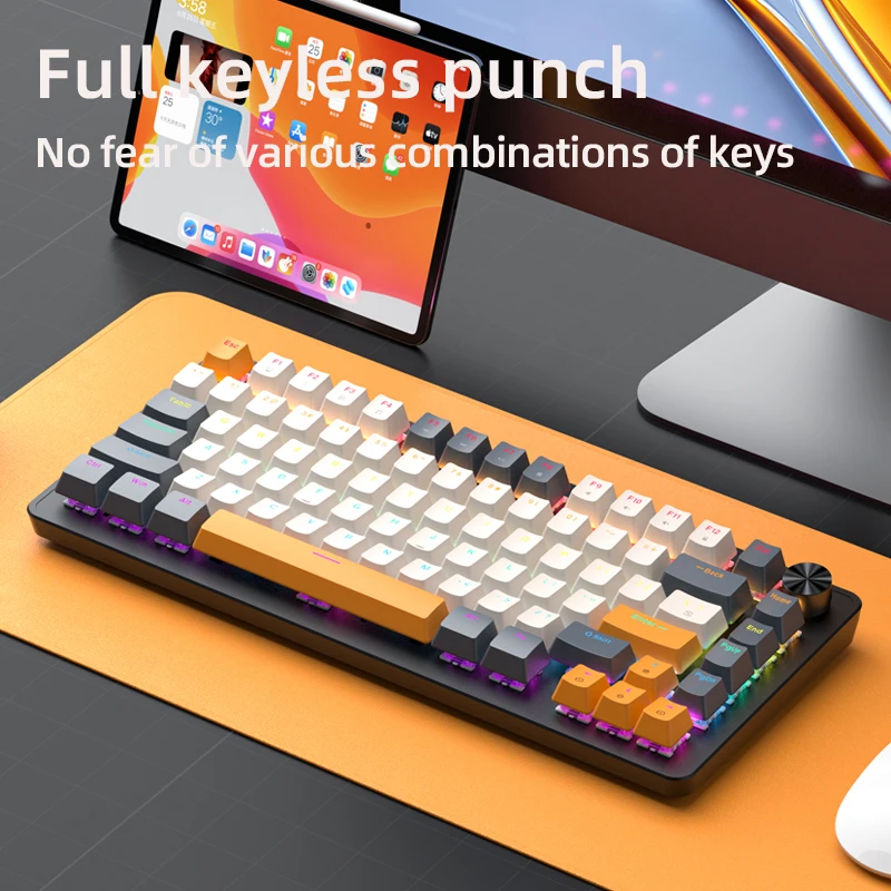 75% Mechanical Keyboard Wired with Media Knob APAYADO Black Gaming Keyboard Hot-Swap ABS Cap Transparent Character Backlighting - 5