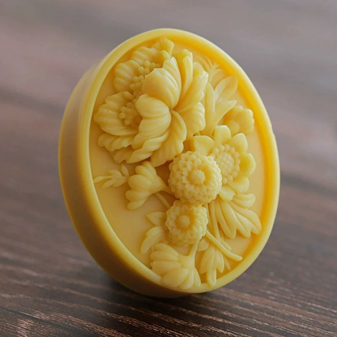Oval Flower Relief Soap Handmade Silicone Mold DIY Self-made Candle Gypsum Decoration Moulds