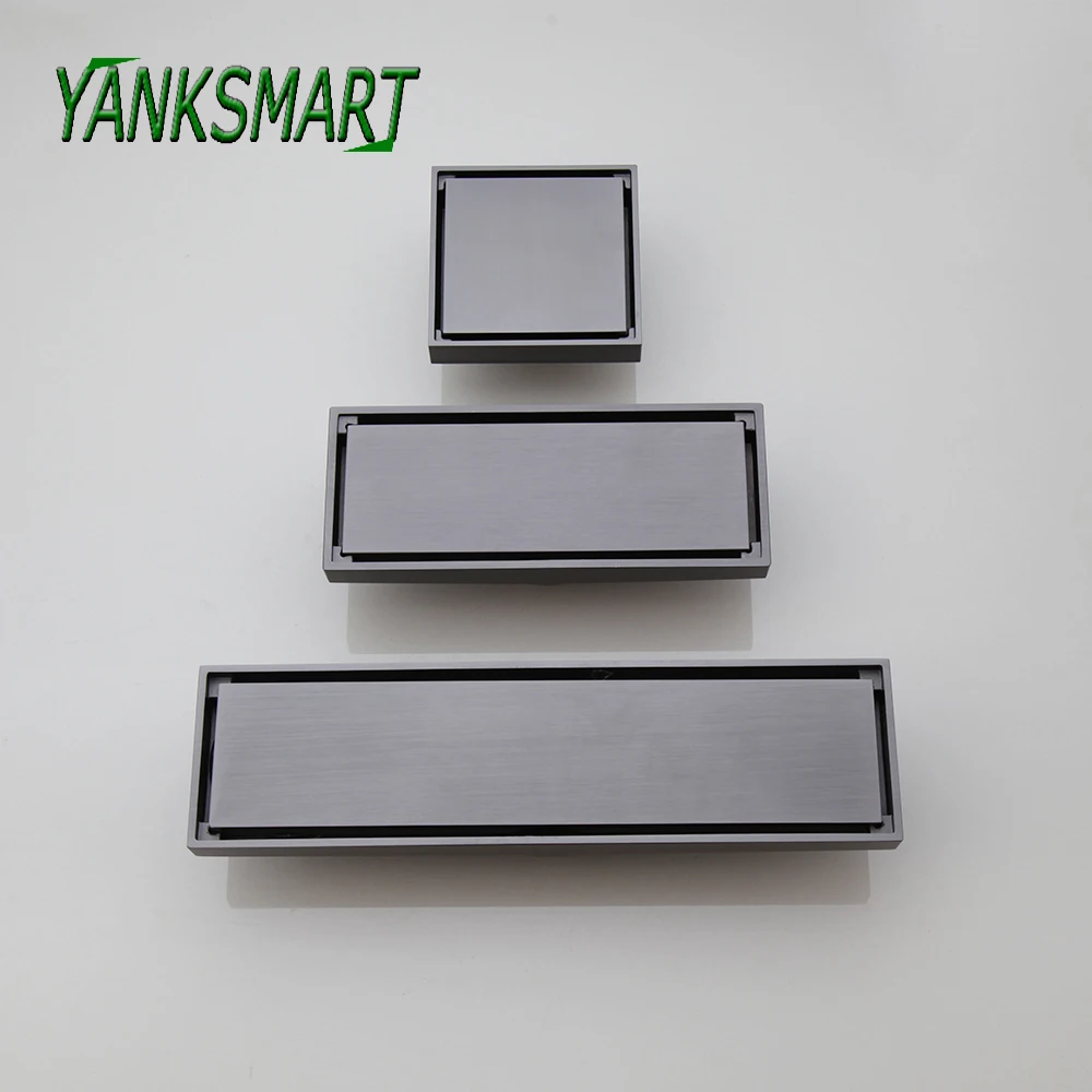 

YANKSMART Gun Grey Brushed Bathroom Drains Rectangle Type 304 Stainless Steel Bathroom Linear Shower Floor Drain Strainer