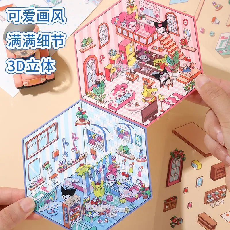 Aazon.co: 4 Sets DIY 3D House Stickers, 3D Sticker Scene Iniature Scene Stickers, Cute
