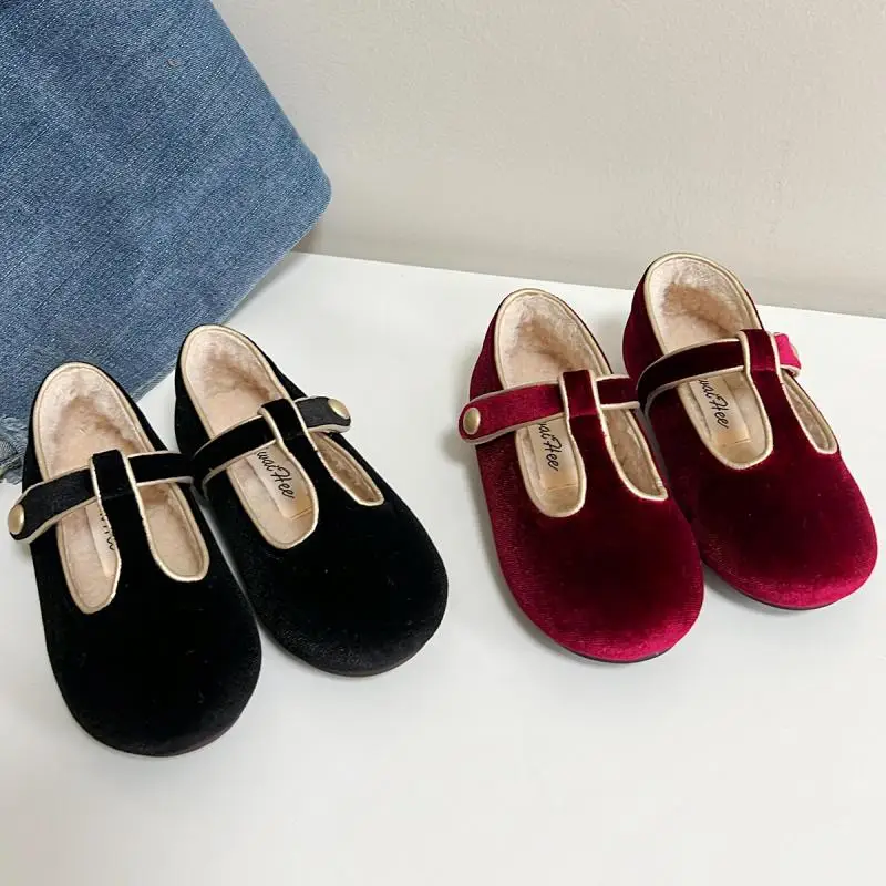 Autumn Winter Velvet Sweet Cute Casual Baby Girls Shoes Non Slip Solid Color High Quality Children Princess Shoes