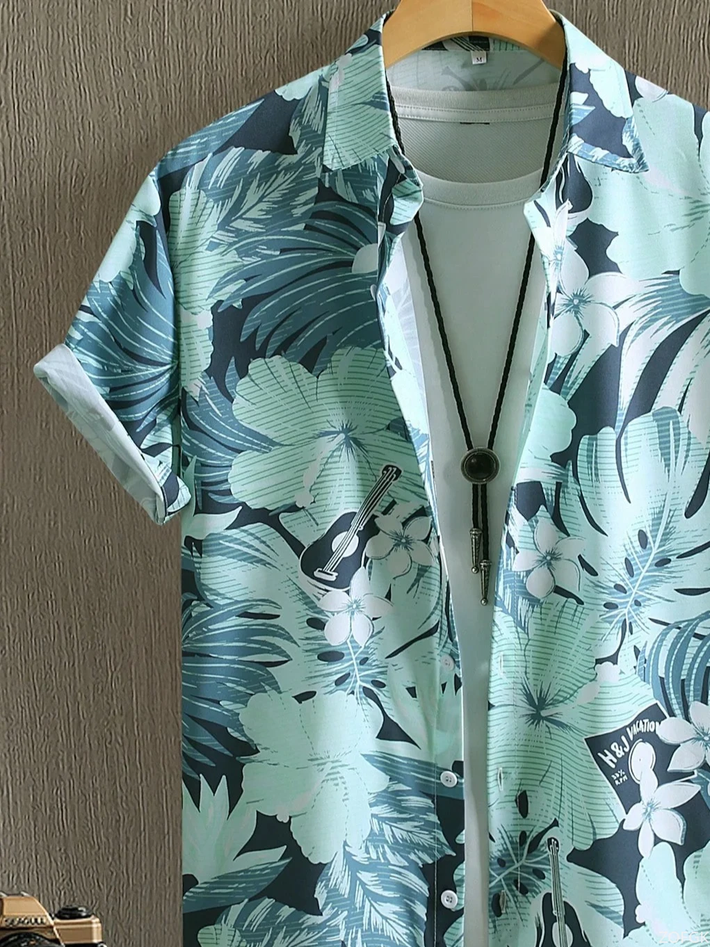 Tropical Plant Men's Shirt with Vibrant Hawaiian Short Sleeved Buttons, Exotic Leaf and Flower Printed Top 6
