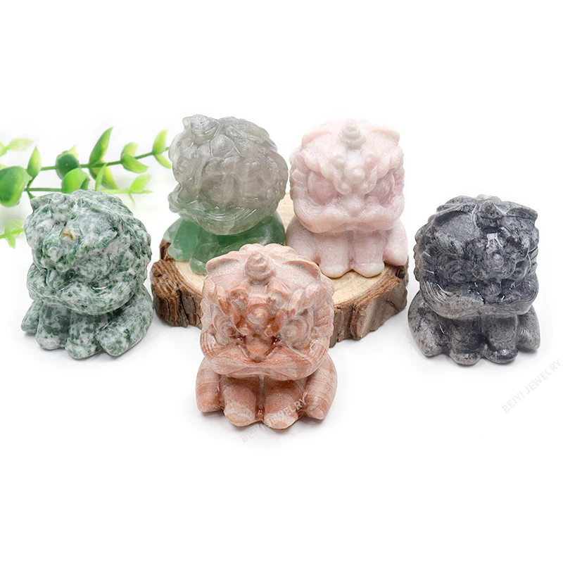 

3pcs Natural Stones Lion Body Carved Animal Crystal Art Craft Reiki Healing Gemstone Home Decor Gift 38mmx48mm Hand Play
