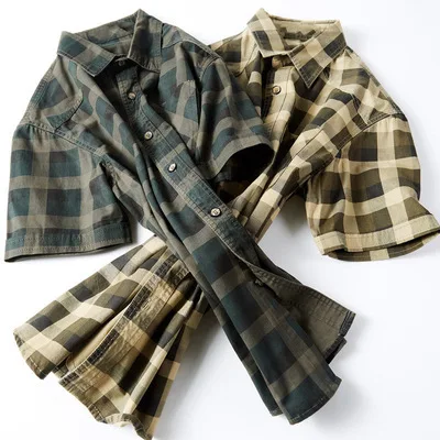 Summer Plaid Short Sleeve Men Cotton Casual Shirts Jackets