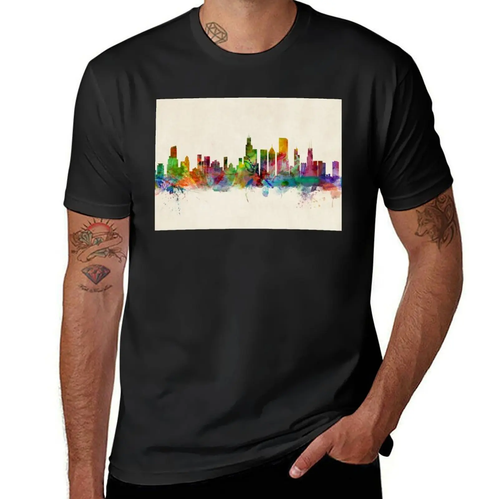 Chicago City Skyline T-Shirt vintage clothes Aesthetic clothing mens t shirts casual stylish