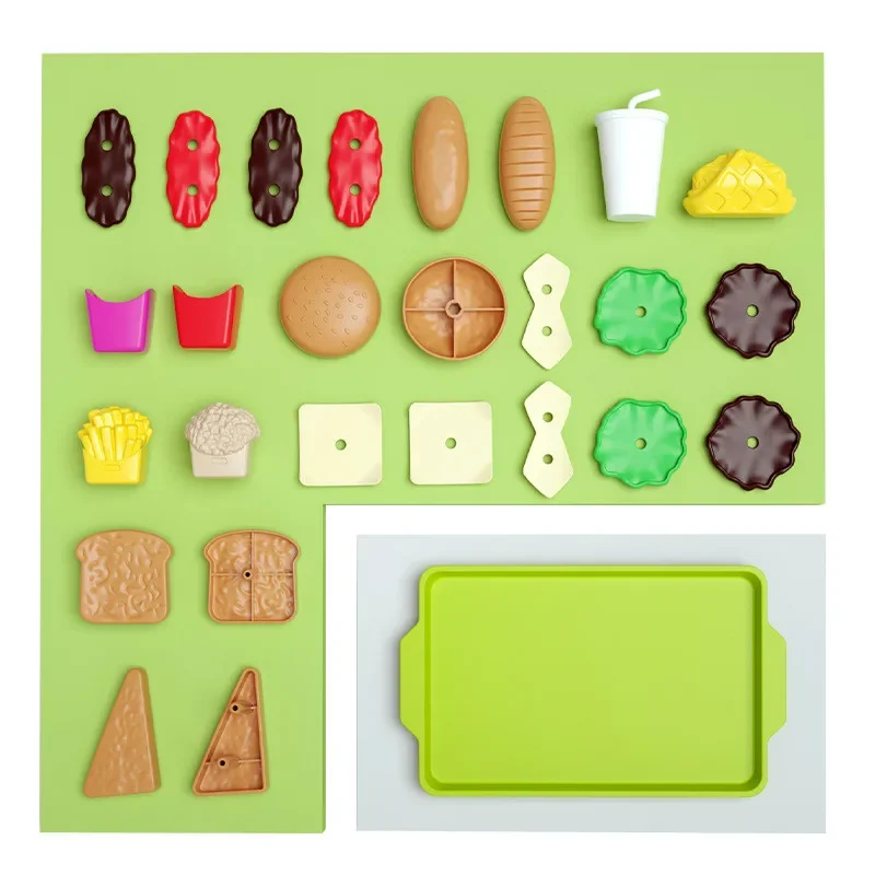 Children Hamburger Pretend Play Cooking Toys Set Mini Simulation Food Kitchen Toys For Girls Sandwich Fries Burger Assembly Game 5