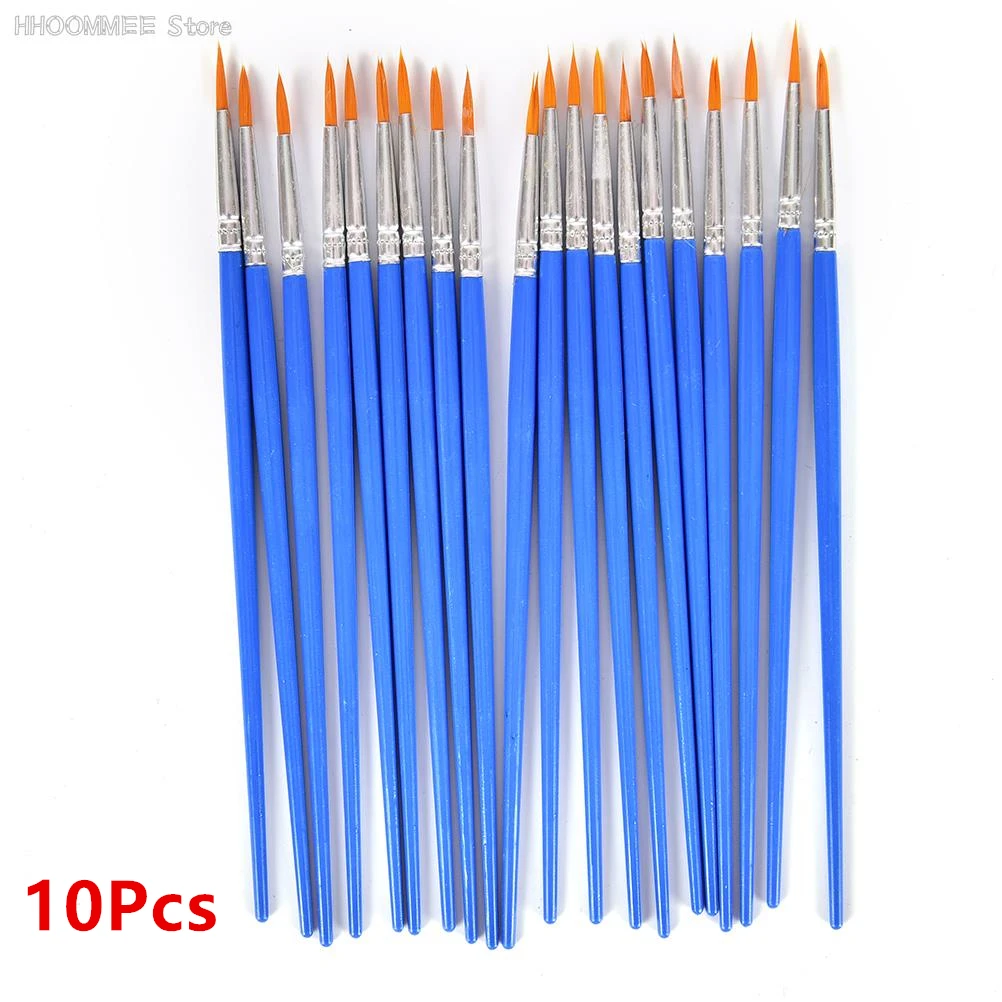 10Pcs/Lot Watercolor Gouache Paint Brushes Different Size Round Pointed Tip Nylon Hair Painting Brush Set Art Supplies