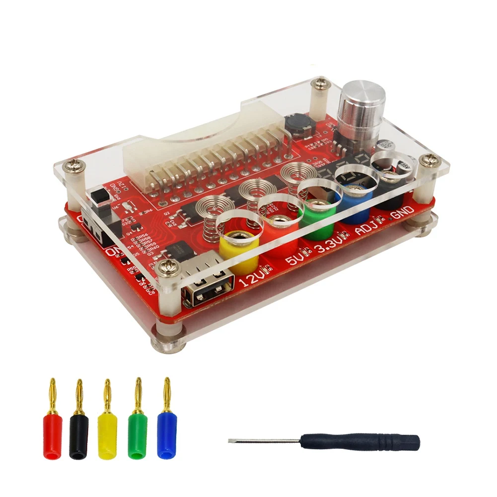 

ATX 24Pin Power Breakout Board with ADJ Voltage Knob and Acrylic Shell Kit Voltage Regulator with Touching Switch