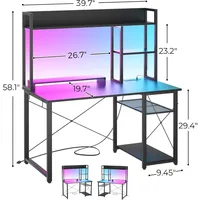Computer Desk with LED Lights & Power Outlets, Home Office Desk with Reversible 5 Tiers Storage Shelves & Monitor Stand 2