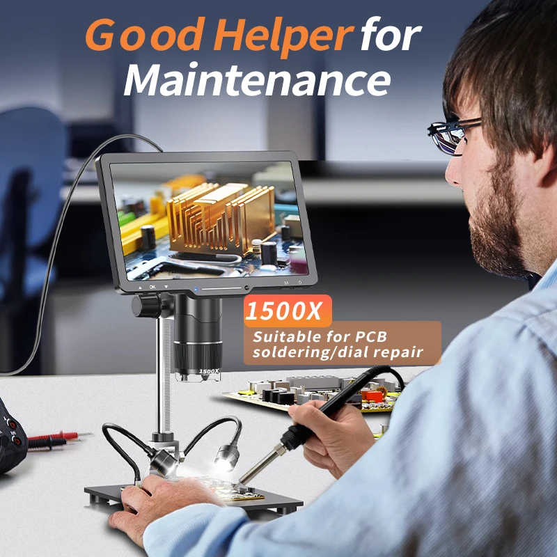 2K 디지털 HDMI 현미경 3 렌즈 조절 가능 1000x-2500X 비디오 카메라 10.1 IPS 스크린 LED 코인 DIY 전화 수리 납땜 도구
