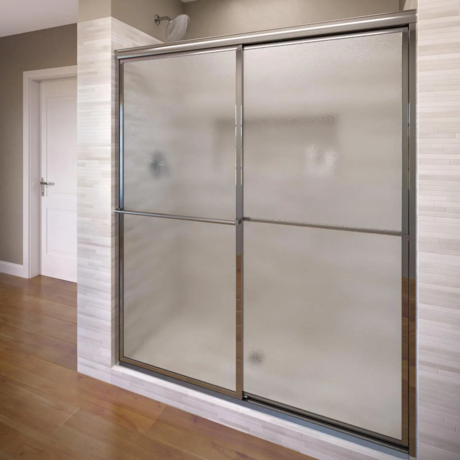 Deluxe Framed Sliding Shower Door Fits 42 to 44 inch opening Obscure Glass Silver Finish ensures stability safety T lock feature