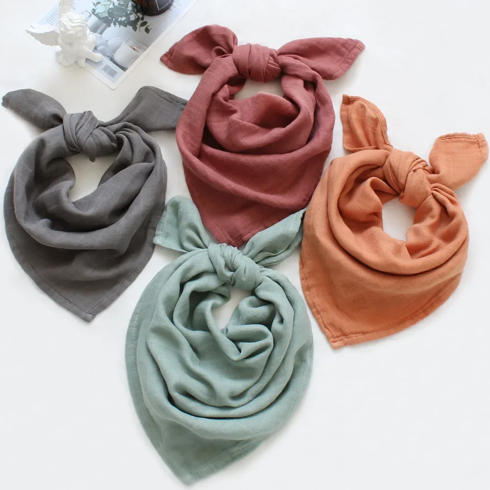 60x60cm Muslin Squares Bamboo Baby Blanket Bibs Newborn Solid Bandana HandKerchief Infant Swaddle Wrap Burp Cloth Towel Scarf 2