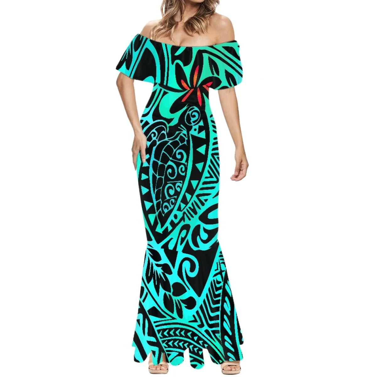 

Cumagical Polynesian Tribal Hawaiian Tattoo Hawaii Print Strapless Wedding Holiday Beach Women's Mermaid Sexy Long Dress 2023